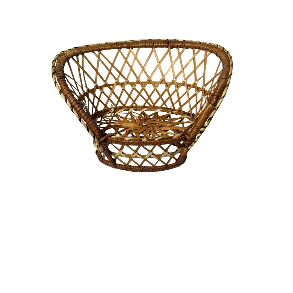 Vintage Wicker Fan Back Rattan Loveseat Couch Plant  Doll Boho Furniture Mini